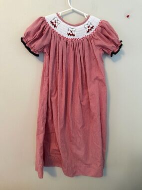 Classic Whimsy Georgia Bulldog Red Gingham Smocked Dress